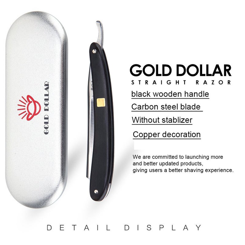 GOLD DOLLAR شفرة حلاقة ذهبية دولار مع مقبض خشبي، شفرة عتيقة للرجال والحلاقين جاهزة للاستخدام بدون مثبت - Image 2